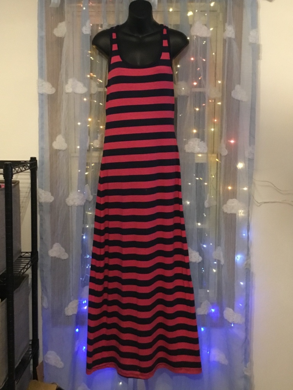 Sleeveless Navy and Hot Pink Striped Maxi Dress